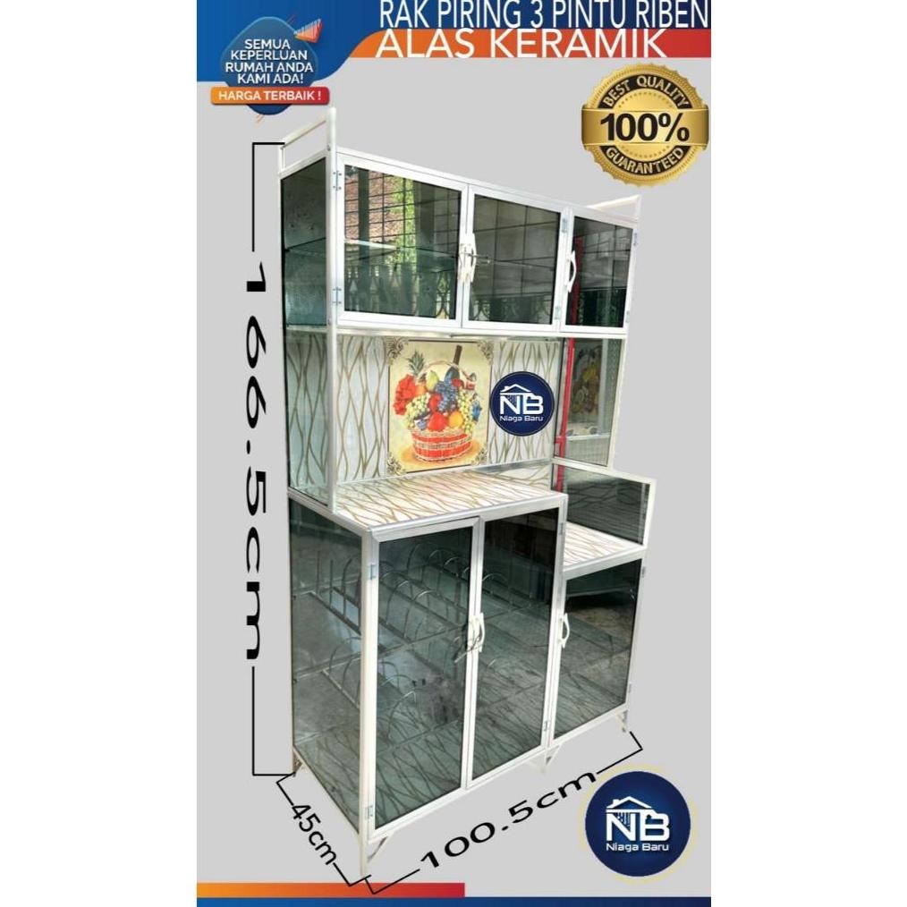 risto rak piring / lemari piring 3 pintu kaca riben kerak khusus bogor kurir