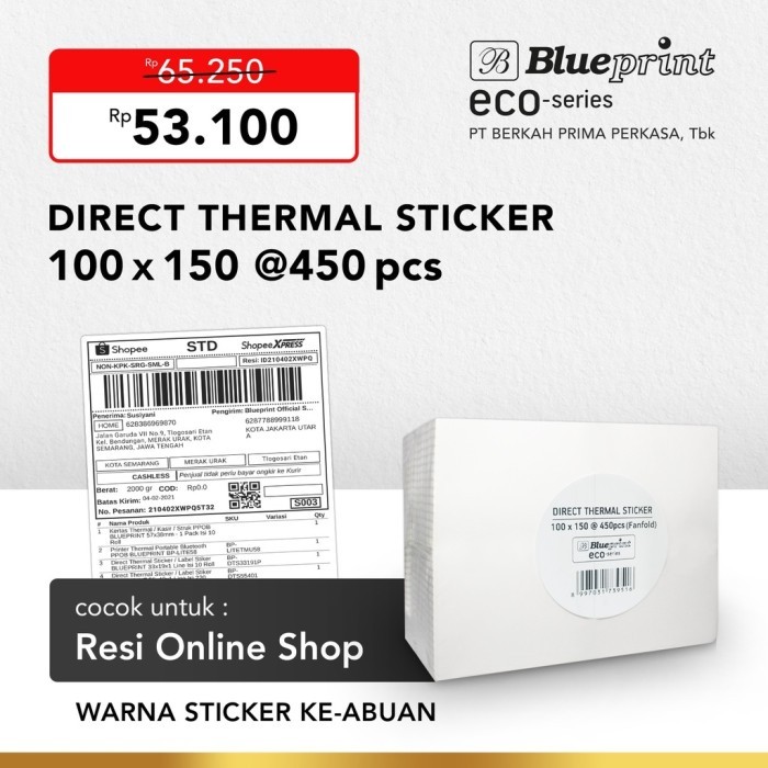 

TERLARIS! Direct Thermal Sticker 100 x 150 mm CF BLUEPRINT ECO Label Resi 450pcs