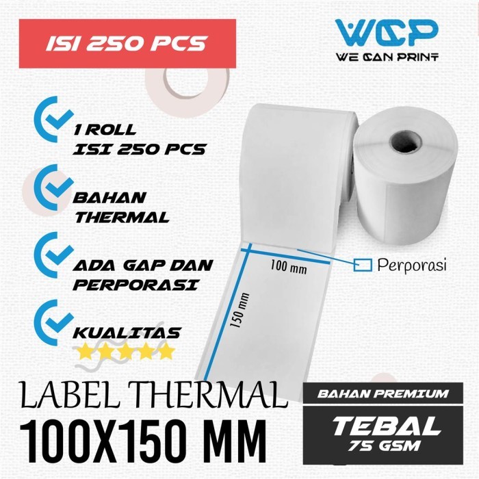 

STIKER THERMAL PRINTER BARCODE KERTAS THERMAL 100X150 ISI 250 PCS