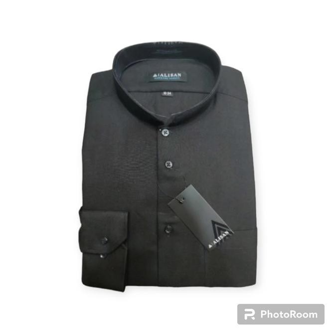 Kemeja Alisan Koko Hitam Polos Lengan Panjang Reguler Fit Terlaris