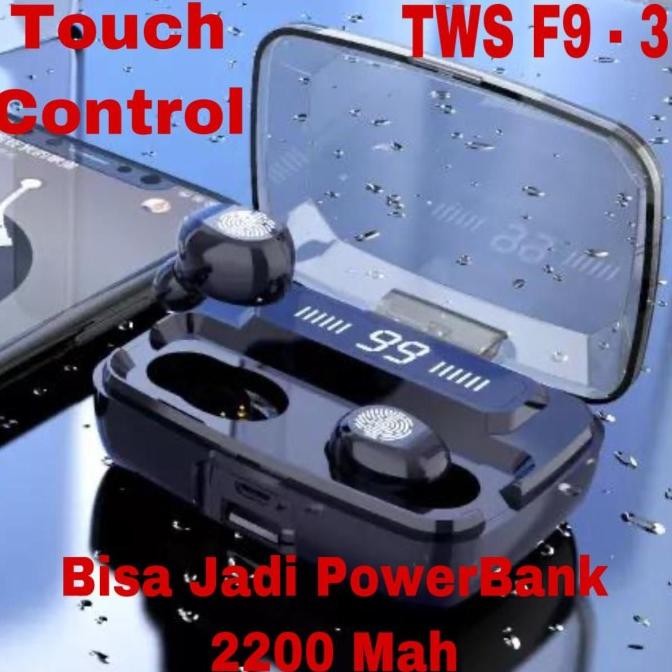 Headset Bluetooth LED F9-3 TWS Touch Wireless Earphone Terlaris
