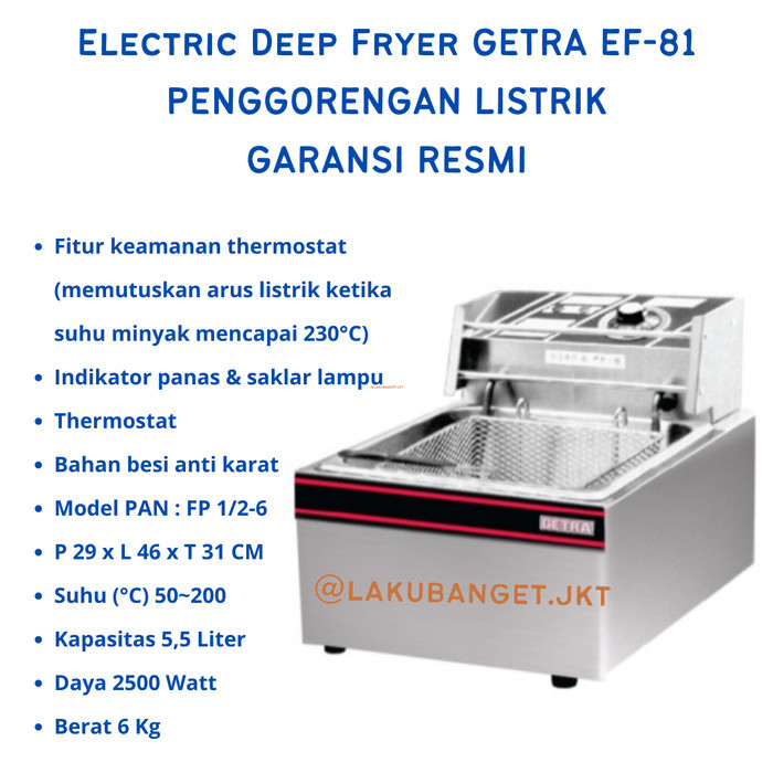 Electric Deep Fryer GETRA EF-81 / Penggorengan Listrik Getra EF 81