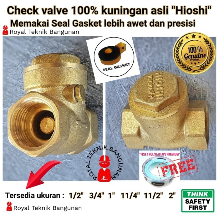 Check Valve Klep Tabok Kuningan Original HIOSHI