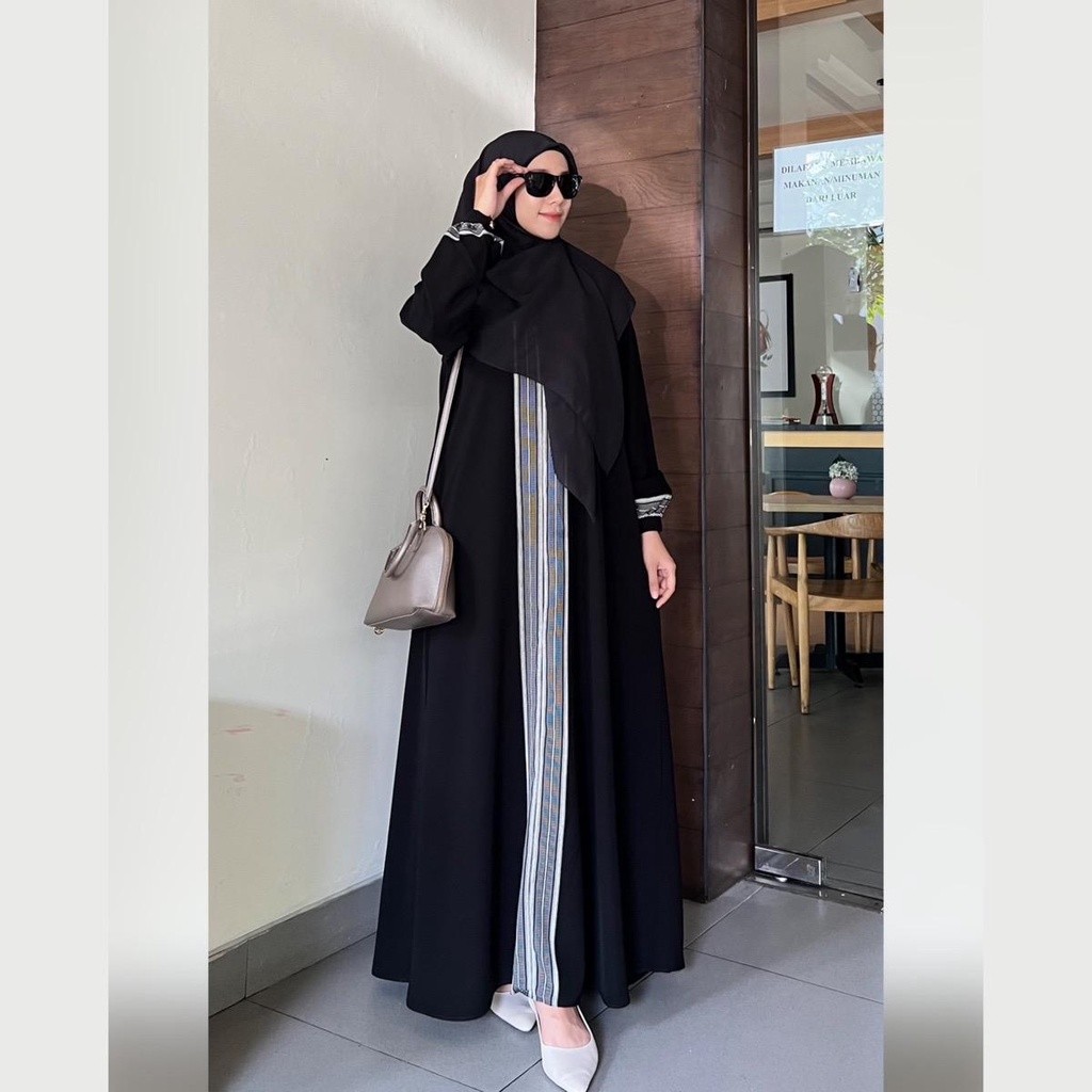Disc Abaya Jetblack Mariqueena Gamis Basic Abaya Tenun Griya Musafa Elkaff