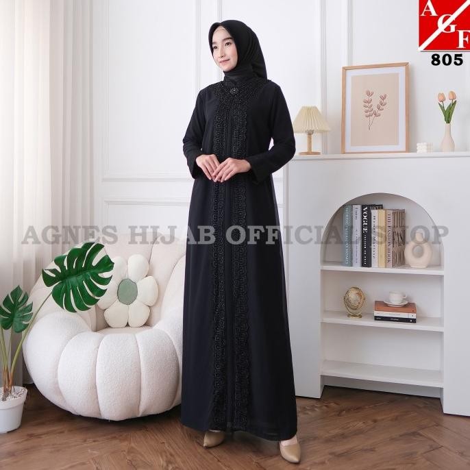 Agnes Hijab - Kamila Dress Gamis Putih Baju Lebaran 2024 Model Baru Elegan Renda Kombinasi Silk Abay