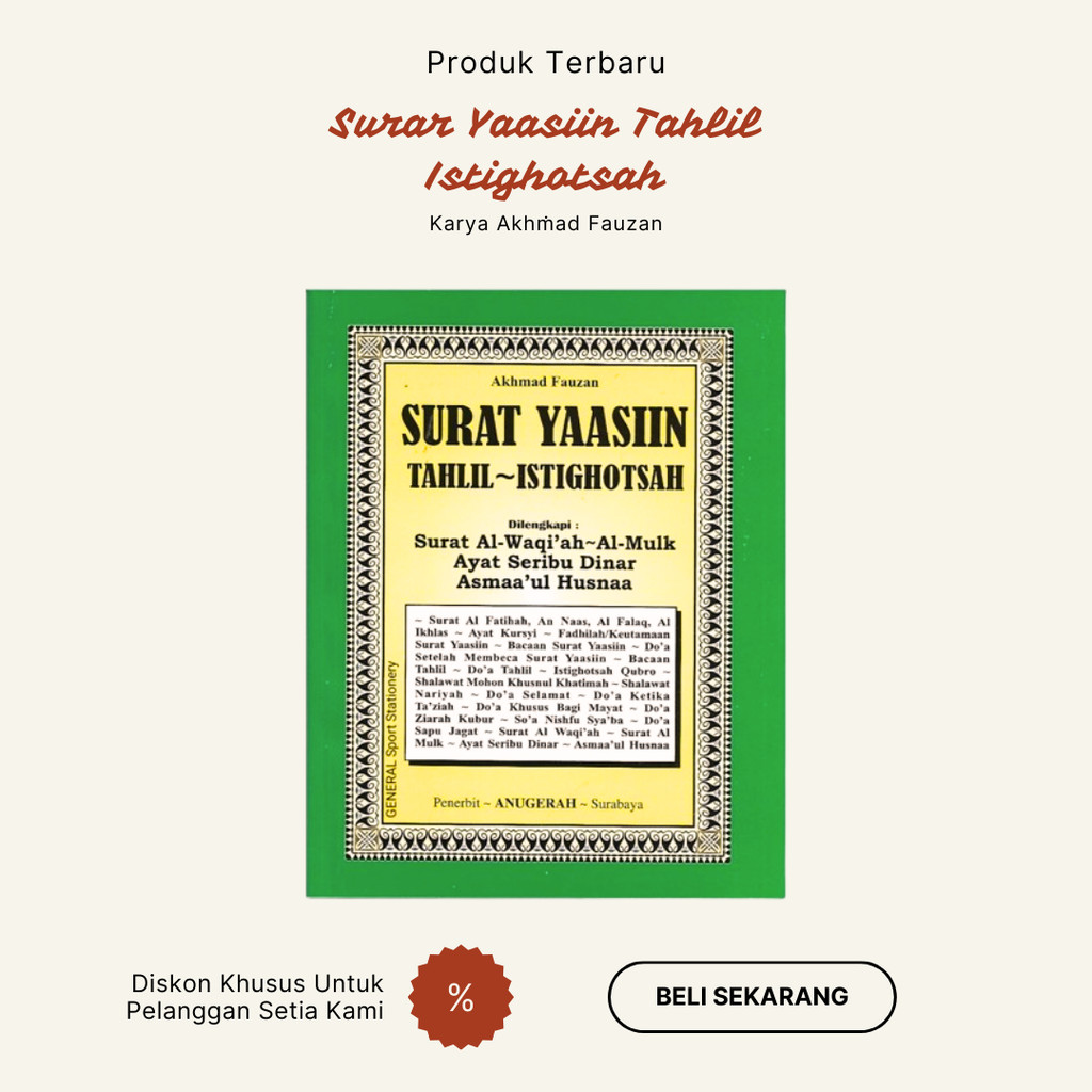 Surat Yaasiin Tahlil Istighotsah HVS 128 Halaman - Akhmad Fauzan - Anugerah Surabaya - A5 Dilengkapi