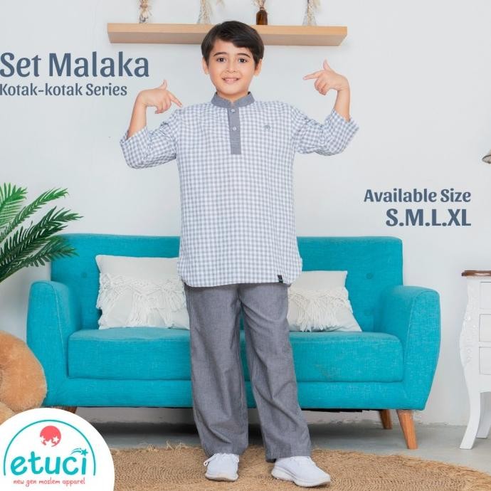 Baju Koko Anak Laki Laki Setelan Muslim Set Malaka Kotak Kotak Series