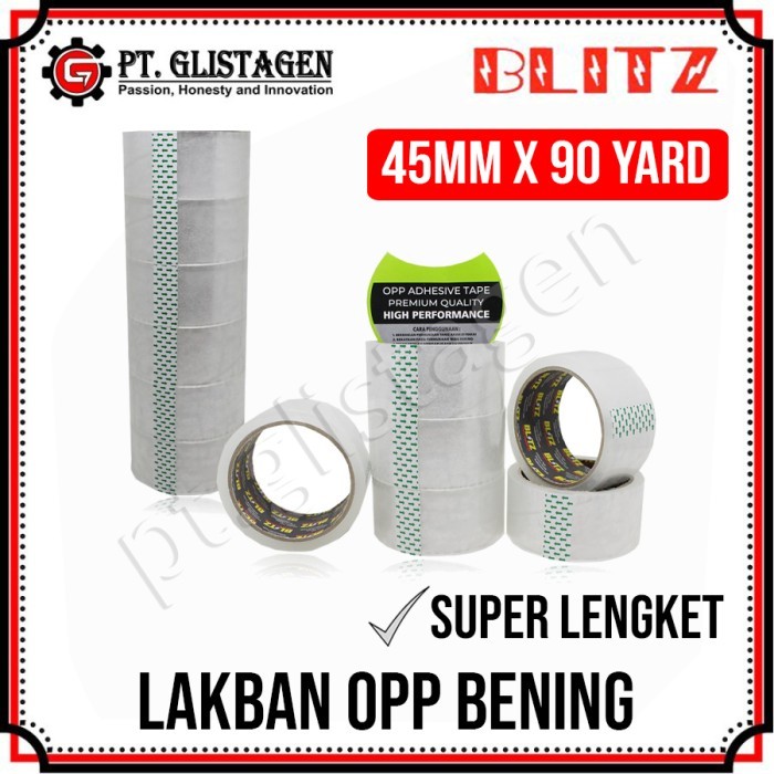 

Blitz Lakban Clear Bening Coklat 2" 45MM x 90 Yard OPP Solatip Solasi