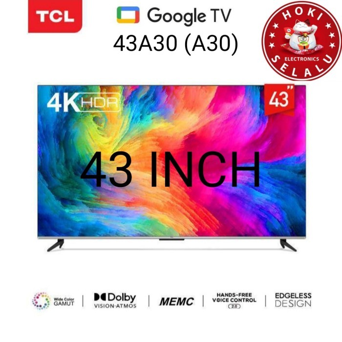 [Google Tv] Led Tv Tcl 43 Inch 43A30 Android Google Tv 4K Hdr Uhd A30