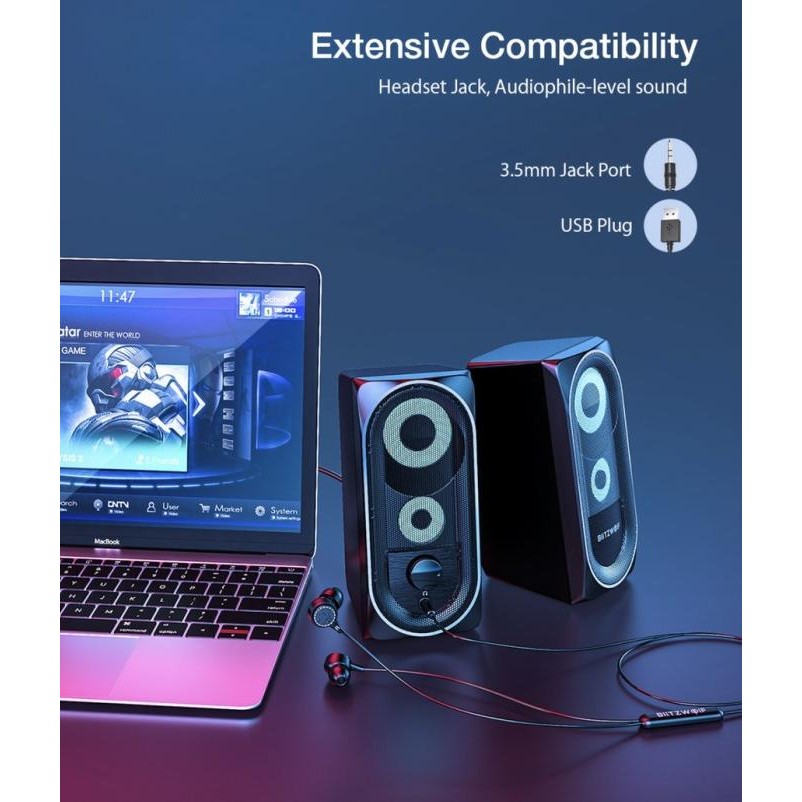 Murah Blitzwolf Bw Gt1 Game Speaker Gaming Dual Bass Rgb Light Stereo Sound
