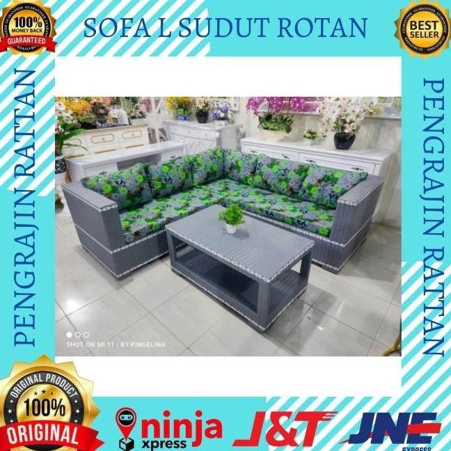 1 Set Kursi Korsi Bangku Sofa L Sudut Anyaman Rotan Sintetis Furniture Untuk Meja Kursi Teras Panjan