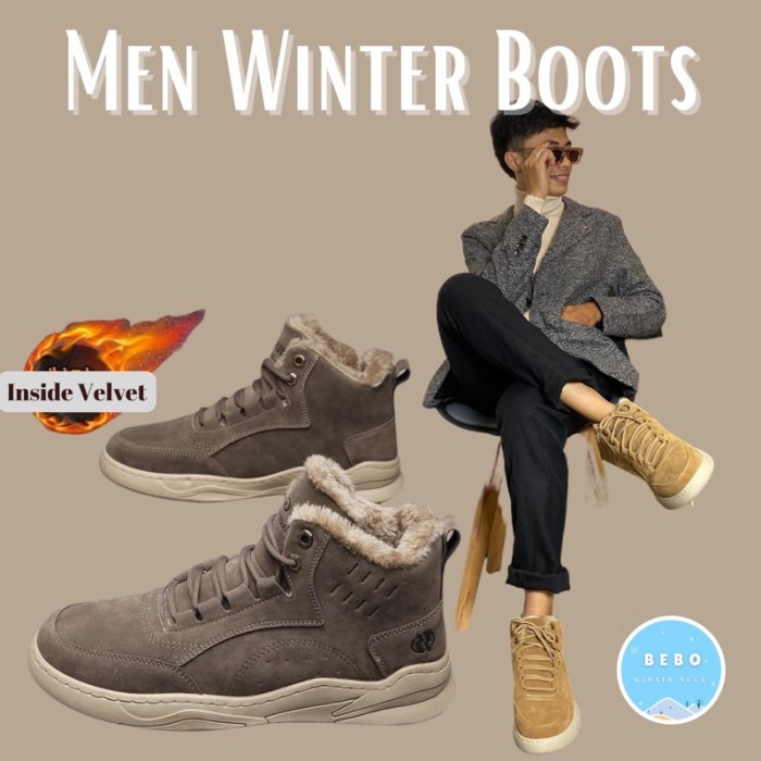 Winter Suede Boots Pria Sepatu Boots Pria Musim Winter Bahan Suede