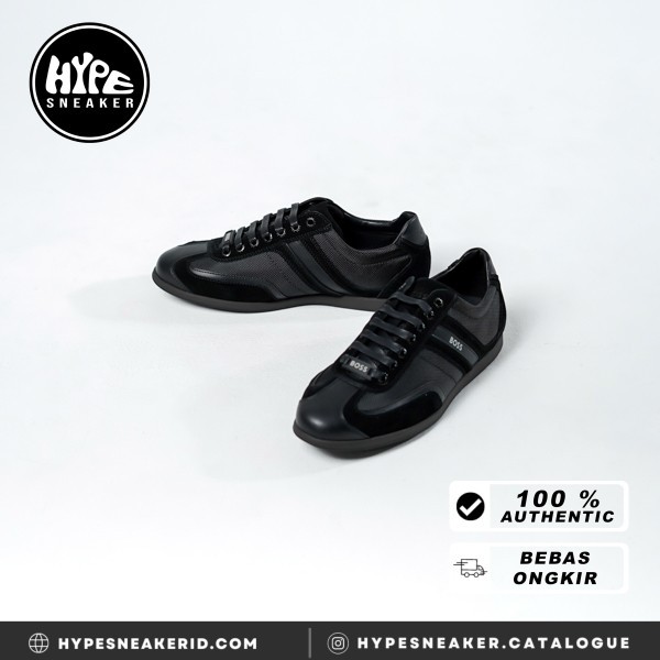 Sepatu HUGO BOSS STIVEN TRIPLE BLACK SNEAKER 100% ORIGINAL