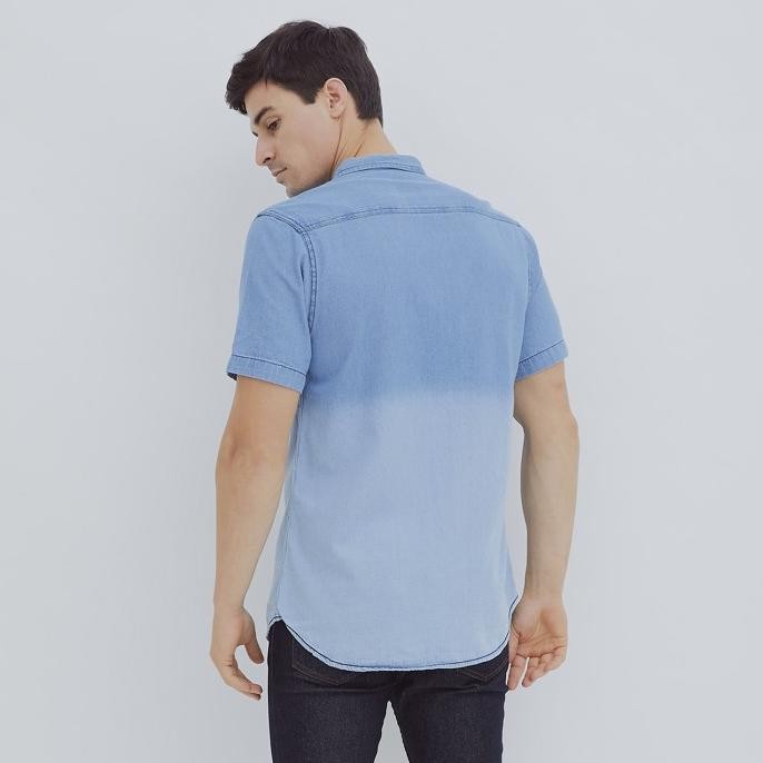 HILLBOSS Kemeja Jeans Lengan Pendek Pria Denim Shirt Two Tone - DS004 Terlaris