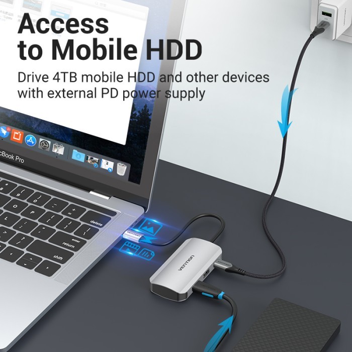 Vention USB Hub Type-C to Type A Adapter USB-C to USB 3.0 with PD