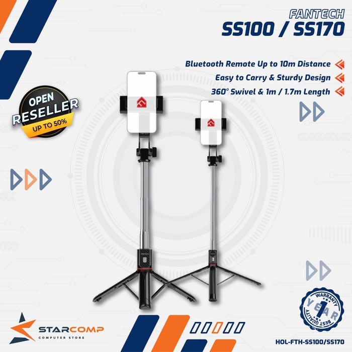 

SALE TERLARIS FANTECH SS100 / SS170 TONGSIS BLUETOOTH SELFIE STICK TRIPOD WITH REMOTE 100CM & 170CM