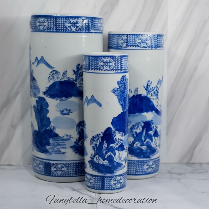 HOT SALE Tempat Payung Keramik Guci Vas Bunga Keramik Porselen Biru Putih Impor