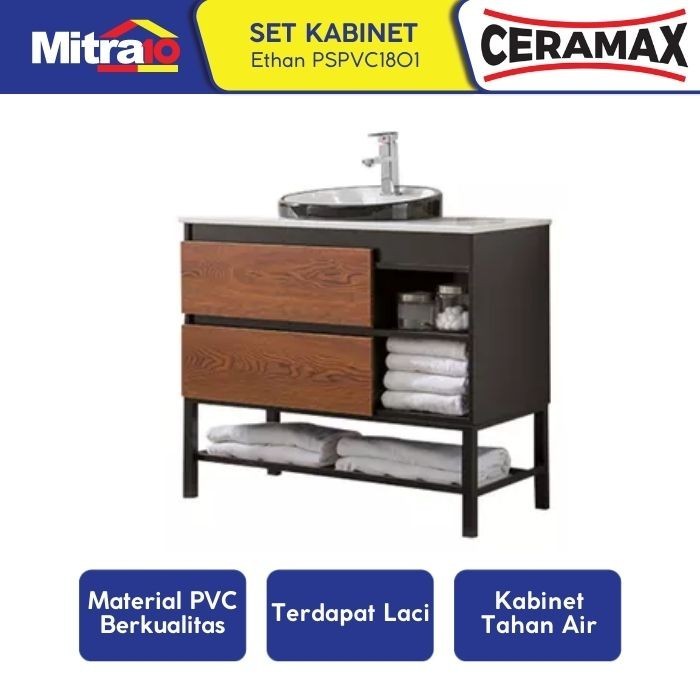 Ceramax Kabinet Dengan Wastafel Kamar Mandi Ethan Series PSPVC1801 (Se