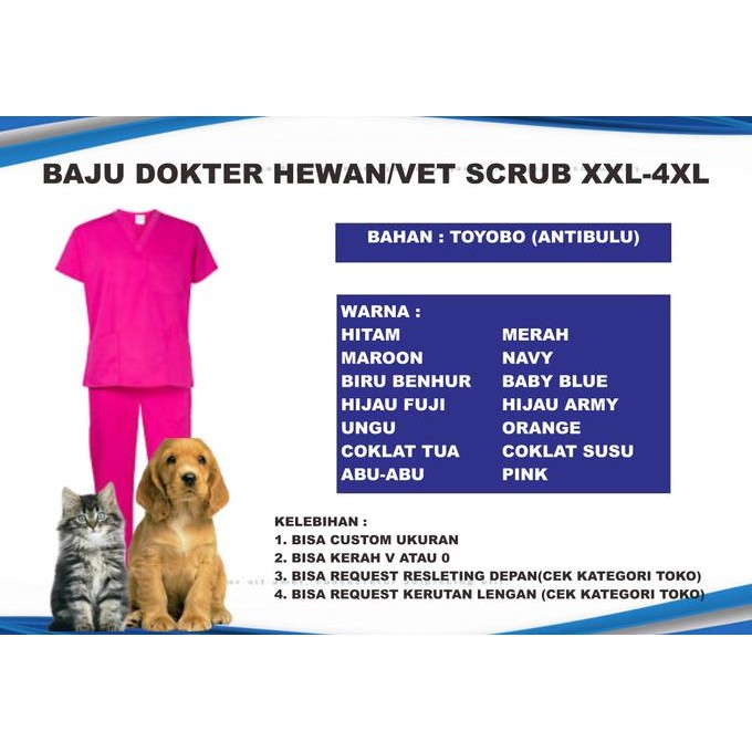 (XXL-4XL) Baju Jaga Dokter dan Dokter Hewan/Doctor Scrub n Vet Scrub