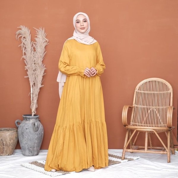 HOMEY DRESS KATUN RAYON GAMIS KATUN RAYON GAMIS SERUT POLOS GAMIS REMAJA KEKINIAN GAMIS LD 120 CM