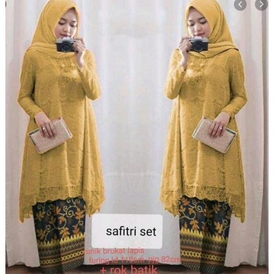 Grosir Sk05 Set Setelan Tunik Kebaya Hijab Brukat Rok Muslim Wisuda Jumbo Top