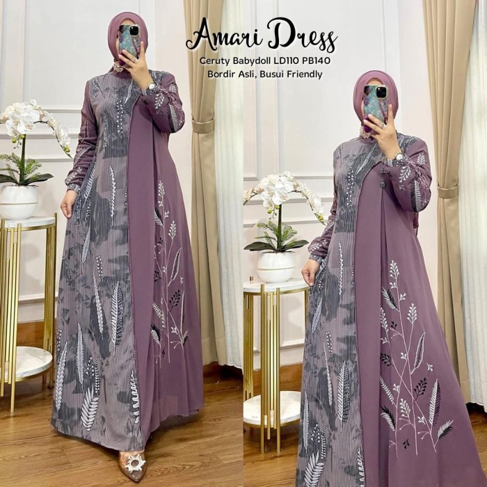 Baju Gamis Wanita Muslim Amari Dress Bordir Cantik Fashion Perempuan Dewasa Remaja Cewek Putri Ibu