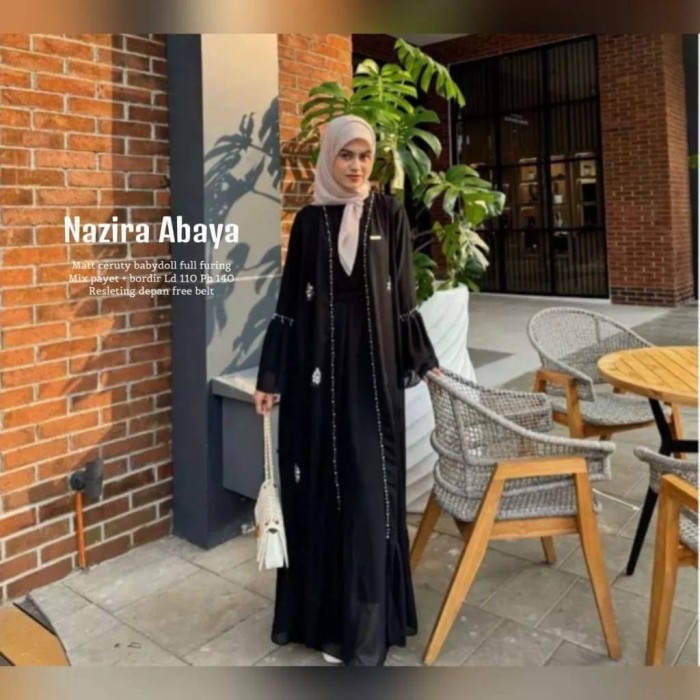 Baju Gamis Wanita Muslim Abaya Halimah Ceruti Polos Payet Cantik Black Hitam Fashion Perempuan