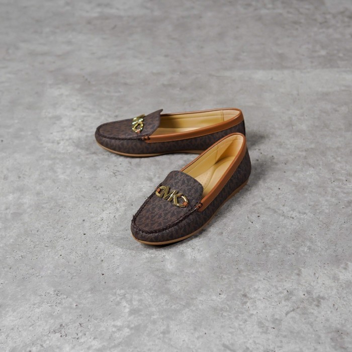 Sepatu MICHAEL KORS MK LACE GHW MONOGRAM BROWN FLAT SHOES 100% ORI