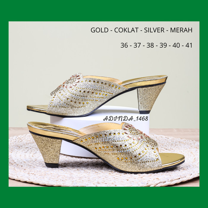 Sandal Wanita Pesta Model Payet 03 Wedges Selop High Heels 5cm Terbaru