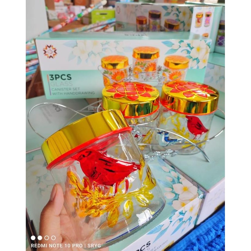 Souvenir Toples Lebaran Toples Kue Toples Hias Kaca Set 3 Pcs