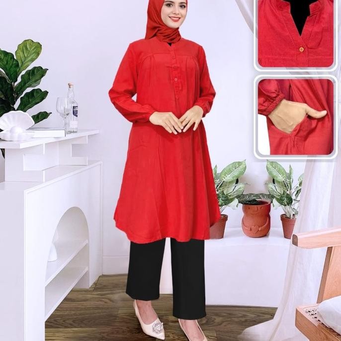 Grosir Tunik Polos Viscose Jumbo Merah Cabe