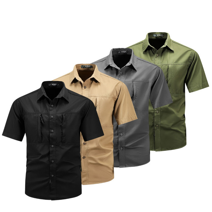Kemeja Tactical Pria Lengan Pendek Premium Slimfit Kemeja Pria Dewasa Taktikal Hitam Casual Kerja