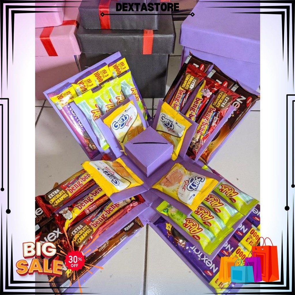 

Snack Box, Eksplosion Box Snack , Box Uang, Kado Ultah Wanita, Gift Box 3 Layer Ada Tarik Uang D Promo Puncak