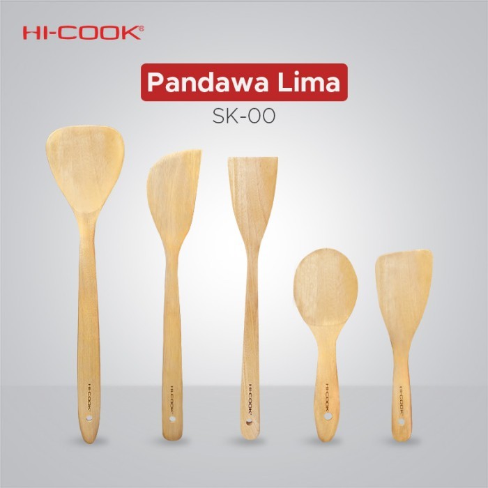 Hi-Cook Pandawa Lima Set Spatulla Kayu / Wooden Cooking Untensils Set