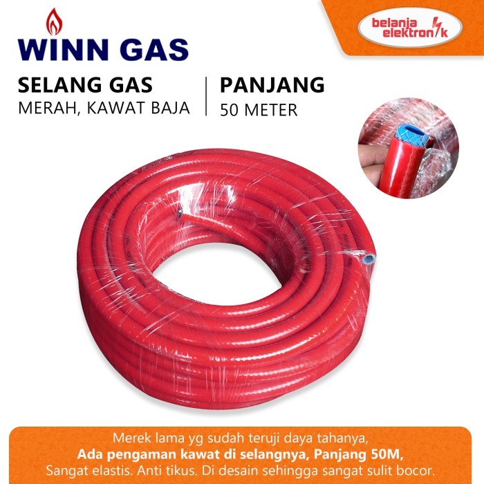 WINN GAS Selang Gas Lpg Lapis Kawat Baja Panjang 50 Meter Merah