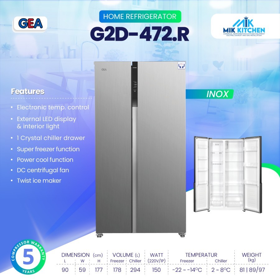 GEA G2D-472 Kulkas Rumah Tangga (Inox)