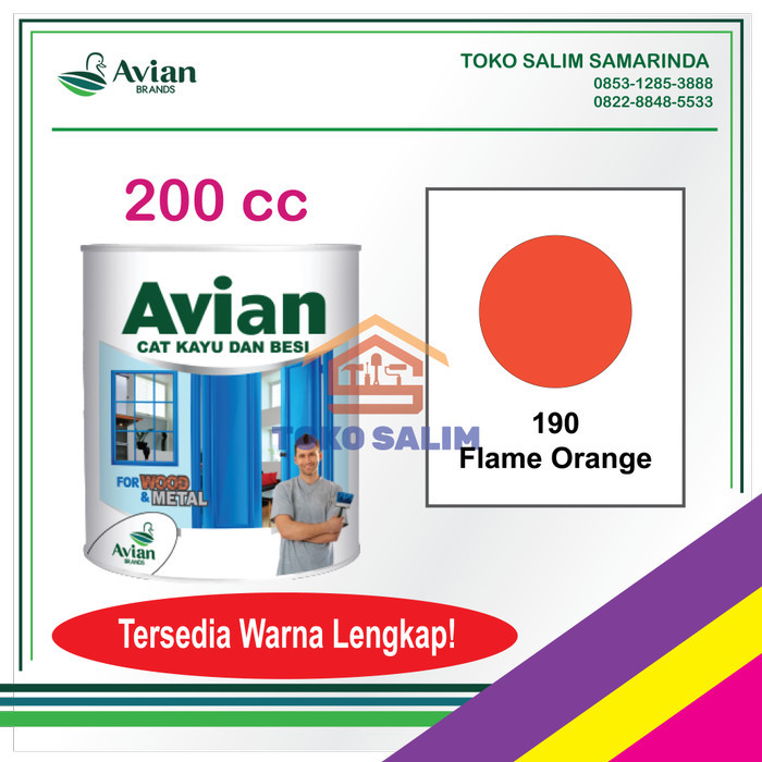 %$%$%$%$] Cat Minyak Kayu dan Besi 200cc AVIAN Warna Lengkap- 190 Flame Orange