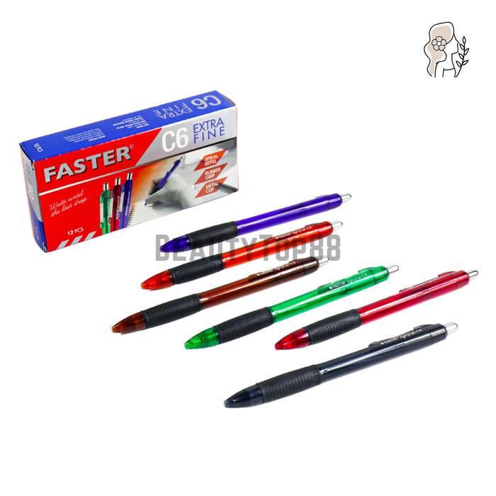 

[12 Pcs] Pulpen Pen Faster C6 Extra Fine / Ballpoint Cetek Hitam Biru
