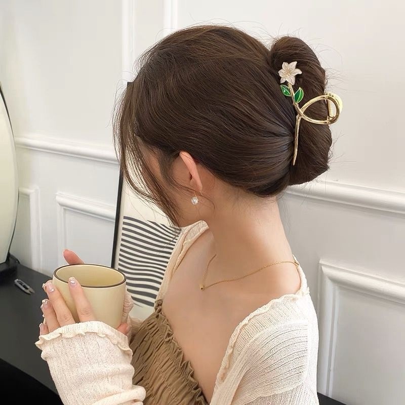 GU Jepit Rambut Wanita Jedai Wanita Mutiara Jepitan Bunga Tulip Metal Premium Hairband Korea