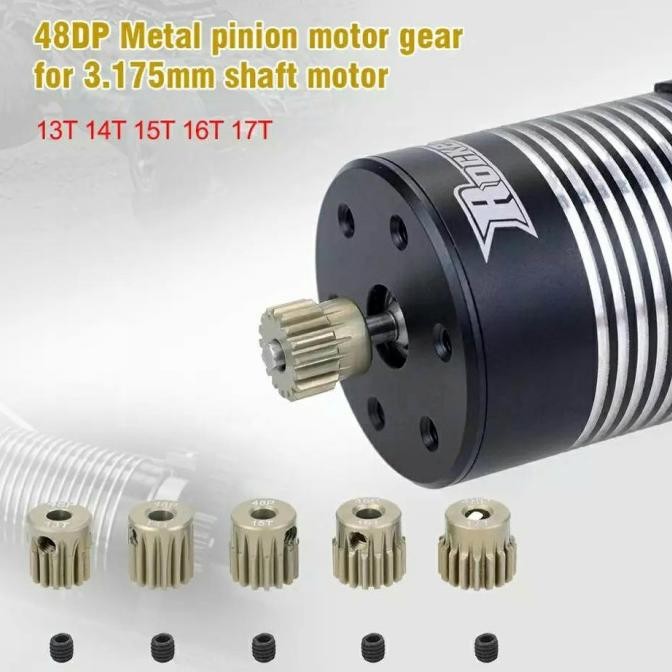 Spesial Metal Pinion Motor Gear Surpass Rocket 48 Dp 3.175 Mm Shaft 13T - 20T Neo