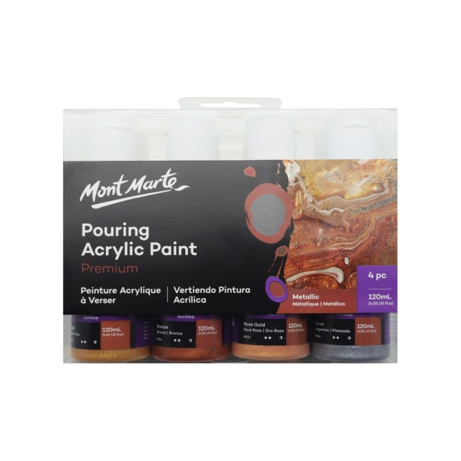

TERMURAH Mont Marte Pouring Acrylic Paint 120ml 4pc Set - Metallic