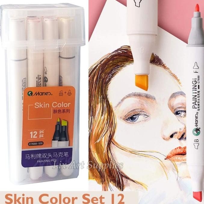 

HOT PROMO Maries Coloring Marker / Sketch Marker Set 12 SKIN TONES / SKIN COLOR