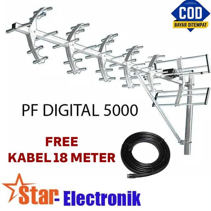 ANTENA TV DIGITAL/ANALOG OUTDOOR PF DIGITAL 5000 FREE KABEL 18 METER READY