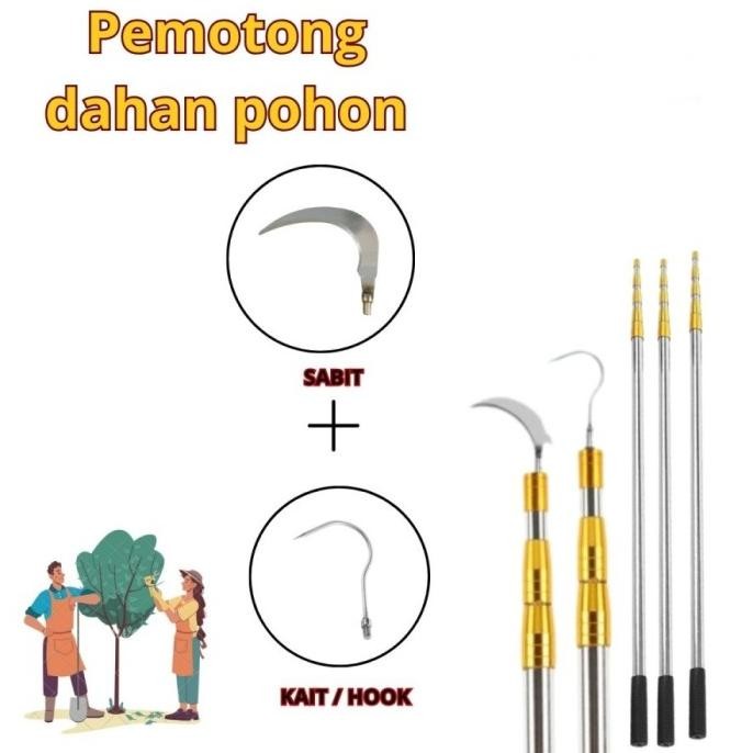 TONGKAT PEMETIK BUAH 5 METER TELESKOPIK SERBAGUNA DENGAN SABIT RESTOCK
