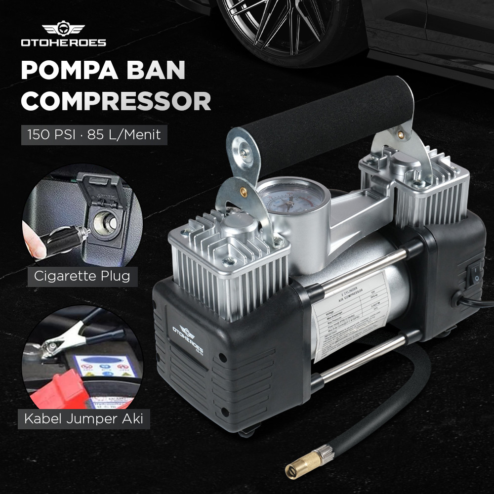 Pompa Ban Compressor Double Cylinder 12V 150 PSI - 628-4X4 - Black