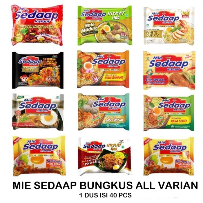 

MIE SEDAAP BUNGKUS 85 GR ALL VARIAN (KARTONAN)