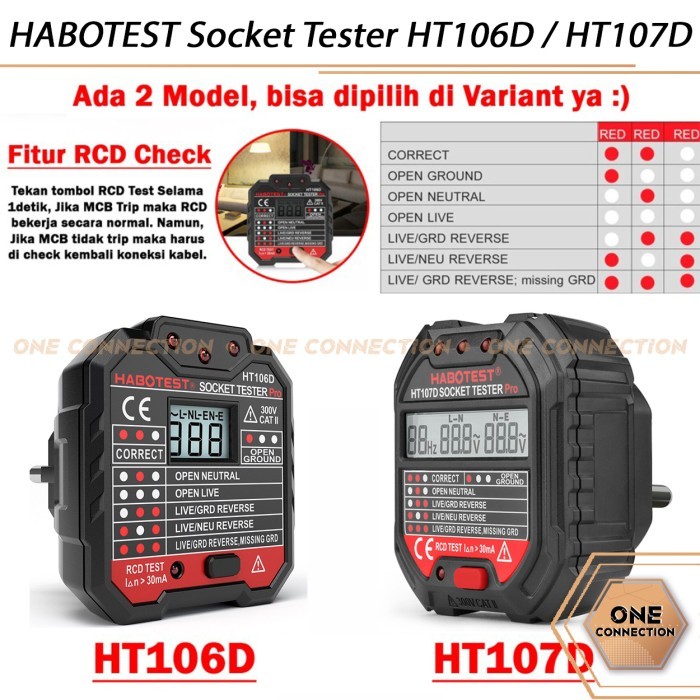 Alat Uji Grounding HABOTEST Stop Kontak Voltage Tester HT106D / HT107D