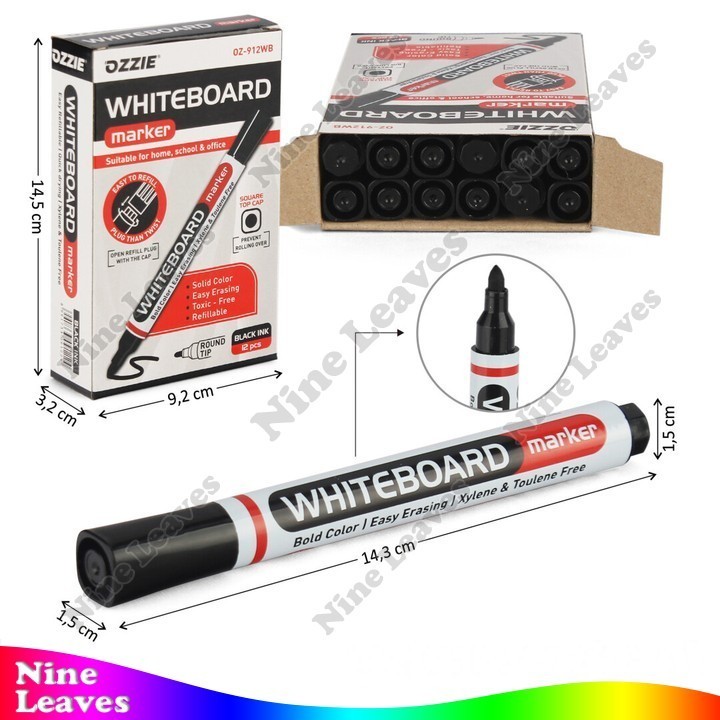 

[Grosir] 12 Pcs Spidol Hitam Ozzie Whiteboard Marker Peralatan ATK
