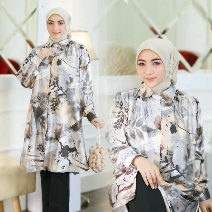 Tunik Wanita Bella Motif Premium Armani Silk Oversize | Dress Gamis Atasan