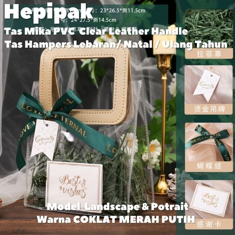 

BISA COD (Harga 10 Pcs) Tas Mika PVC Bening Gagang Kulit / Transparan Hampers Gift Bag Ulang Tahun Lebaran Imlek Natal Premium d-54